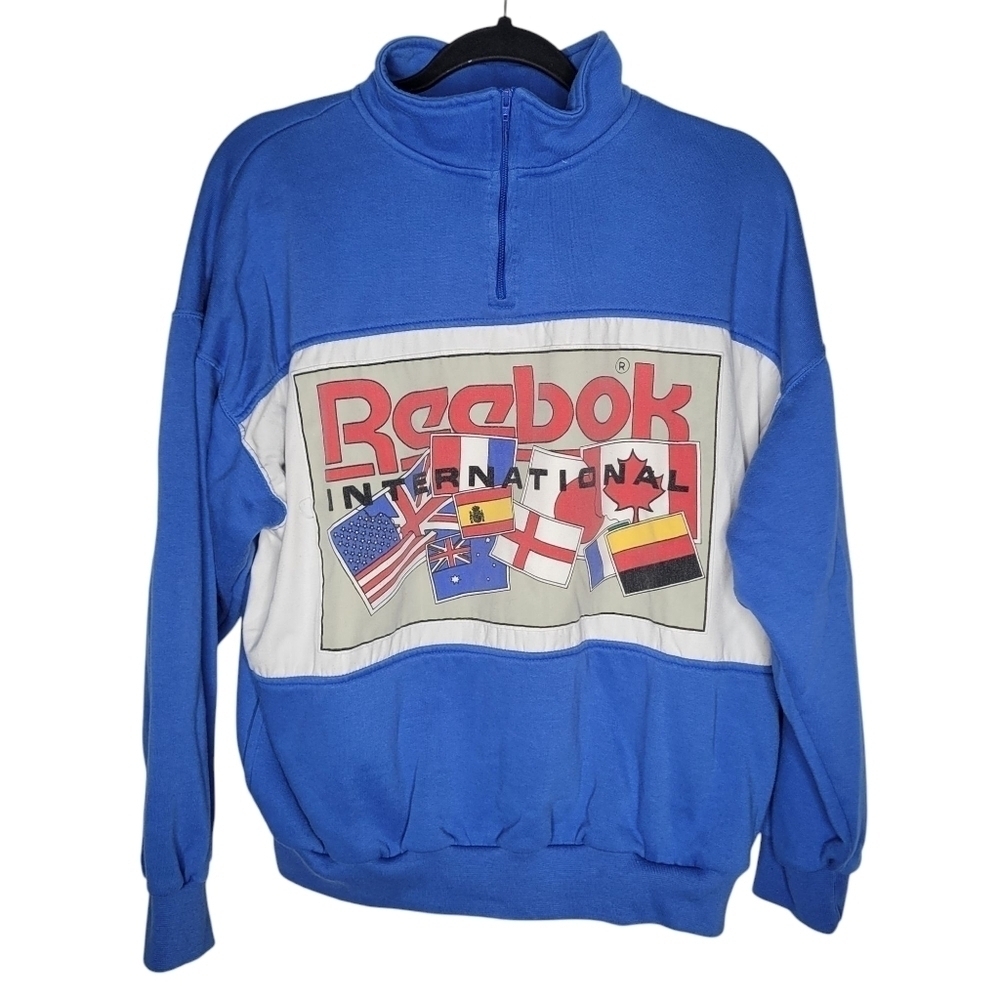 Vintage 90s Reebok Sport International 1/4 Zip Pullover in Blue Size Medium